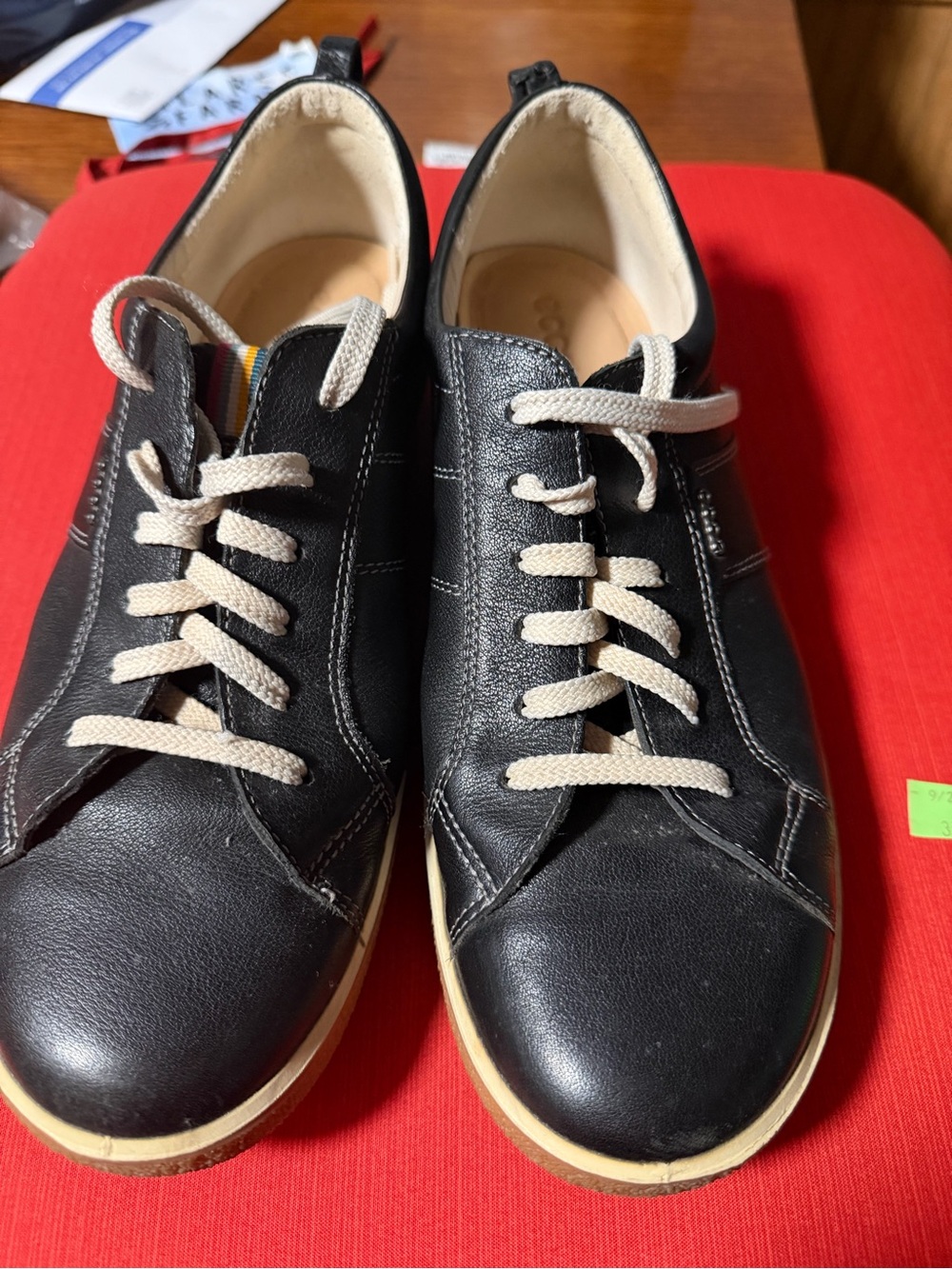 Ecco Black Leather Sneakers with Cream Laces